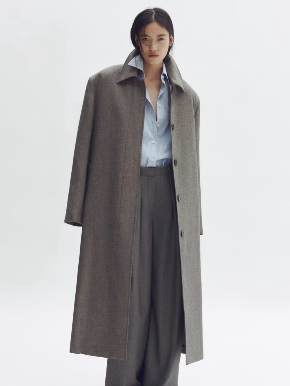 H&M Women's Long Trench Coat in Charcoal Gray
